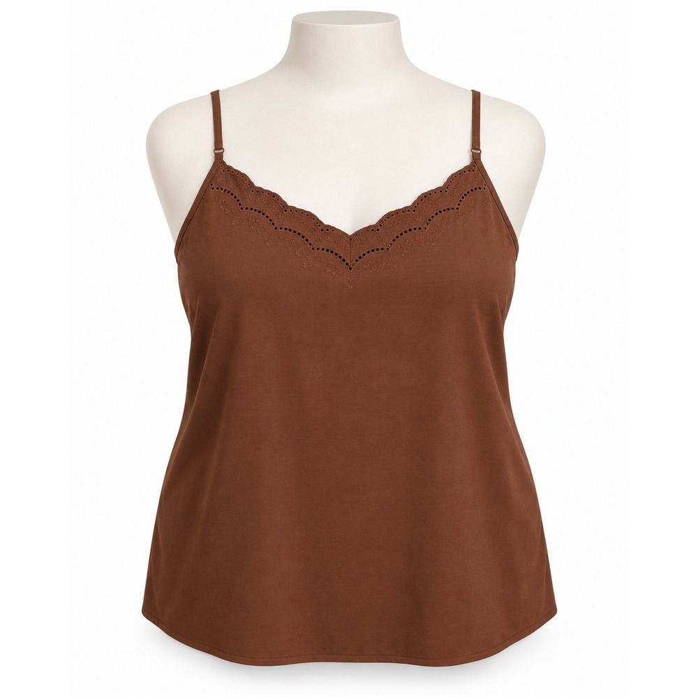 Time and Tru Brown Eyelet Camisole XXL 20 Scalloped V-Neck Recycled Polyester